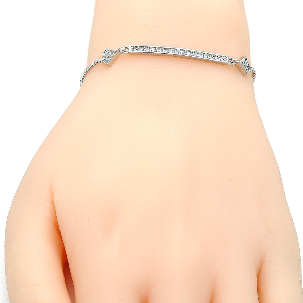 White Gold Filled Fancy Bracelet, with White Micro Pave, Polished, Rhodium Finish