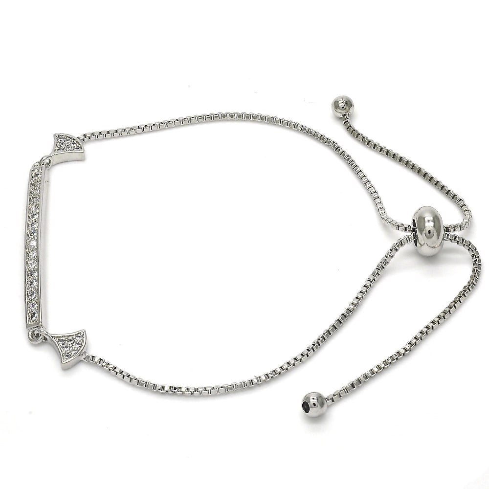 White Gold Filled Fancy Bracelet, with White Micro Pave, Polished, Rhodium Finish