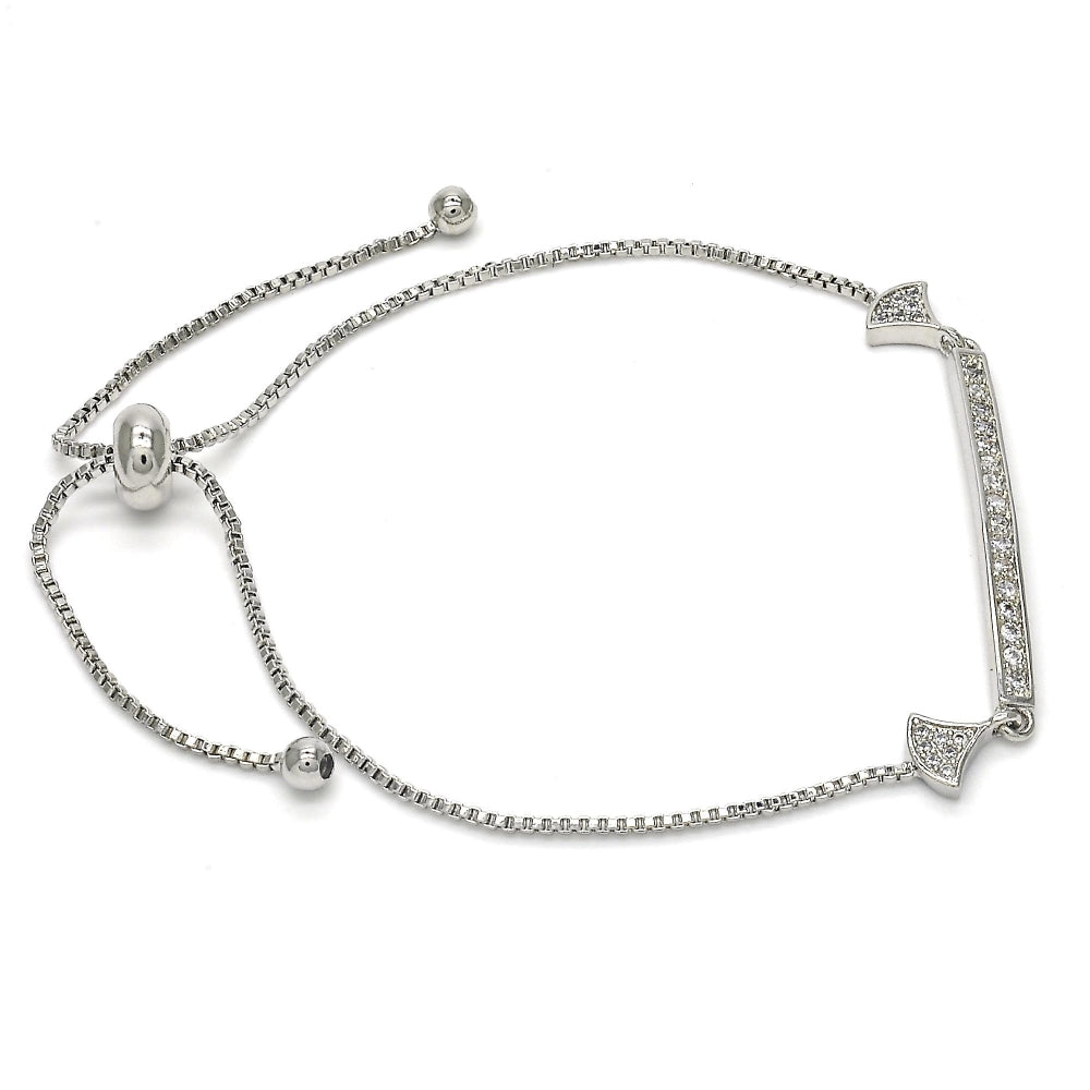 White Gold Filled Fancy Bracelet, with White Micro Pave, Polished, Rhodium Finish