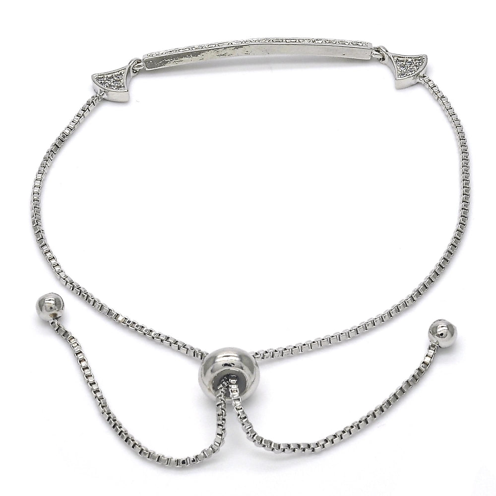 White Gold Filled Fancy Bracelet, with White Micro Pave, Polished, Rhodium Finish