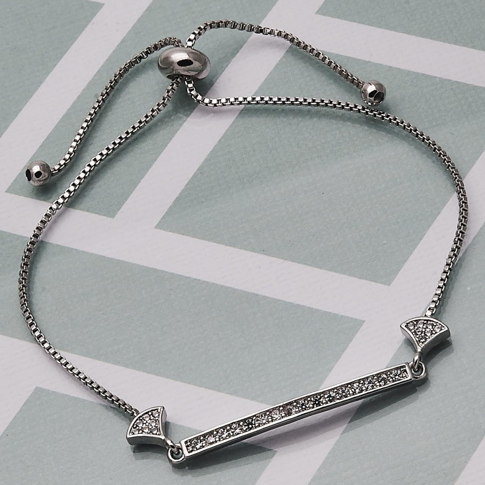 White Gold Filled Fancy Bracelet, with White Micro Pave, Polished, Rhodium Finish