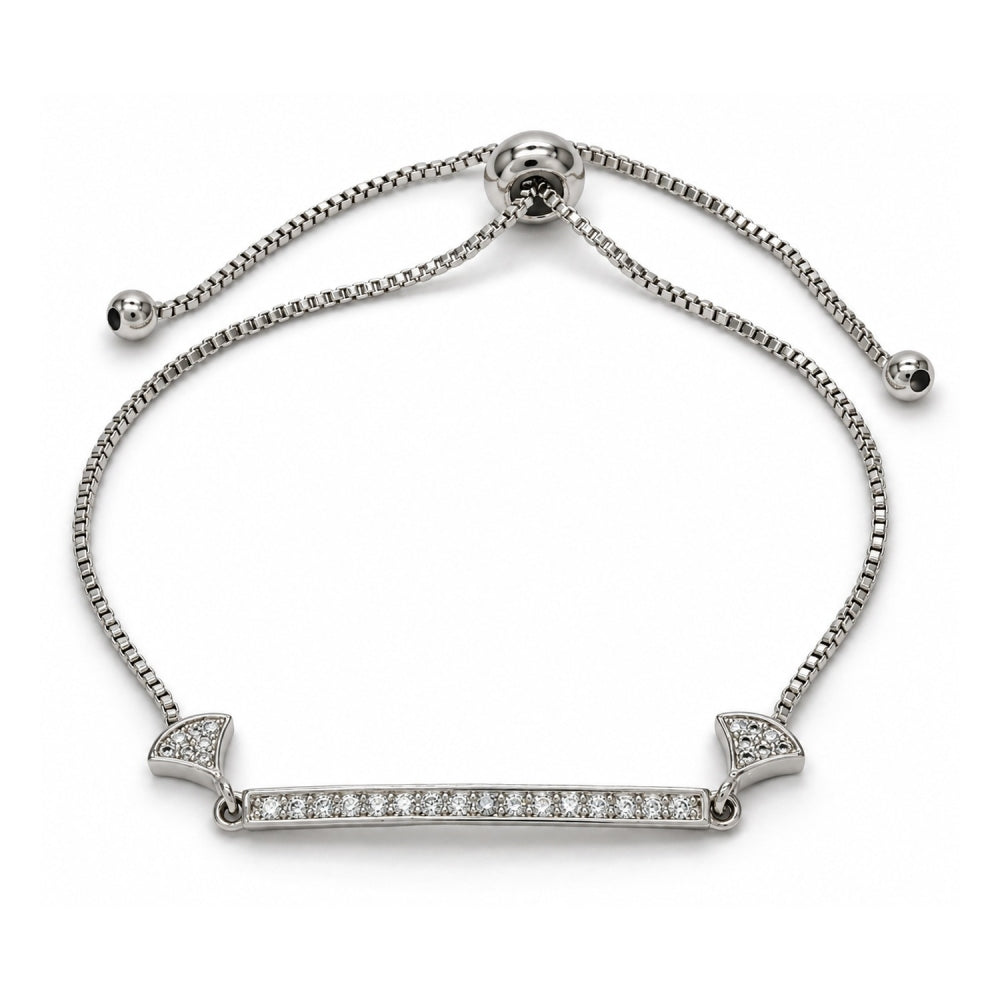 White Gold Filled Fancy Bracelet, with White Micro Pave, Polished, Rhodium Finish