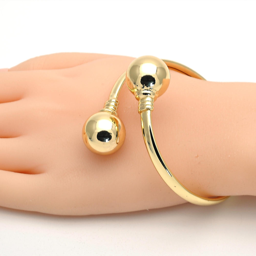 Oro Laminado Individual Bangle, Gold Filled Style Ball Design, Polished, Golden Finish