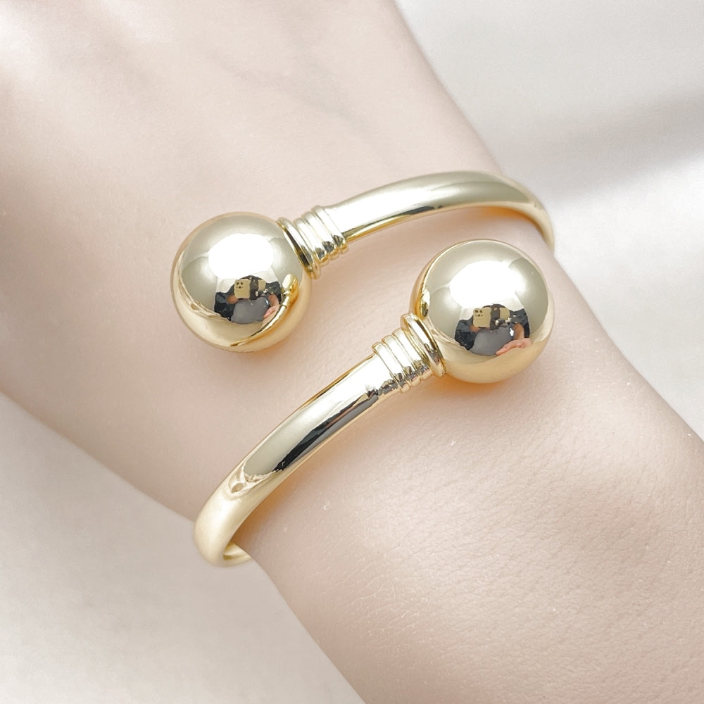 Oro Laminado Individual Bangle, Gold Filled Style Ball Design, Polished, Golden Finish