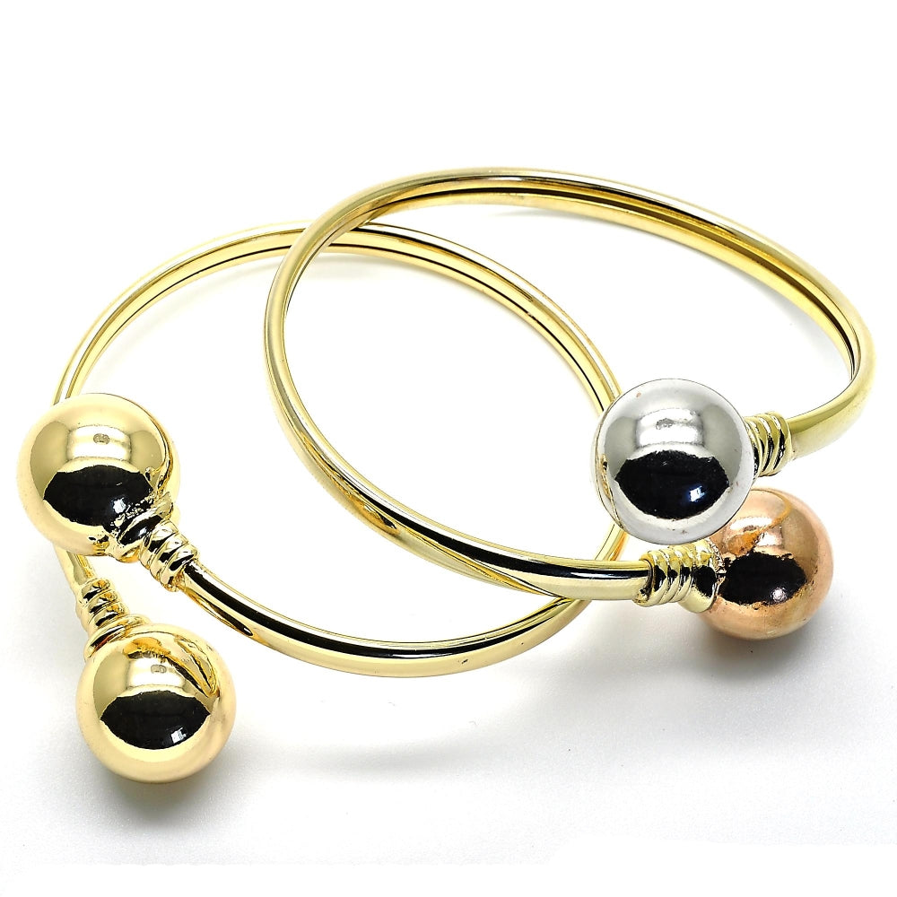 Oro Laminado Individual Bangle, Gold Filled Style Ball Design, Polished, Golden Finish