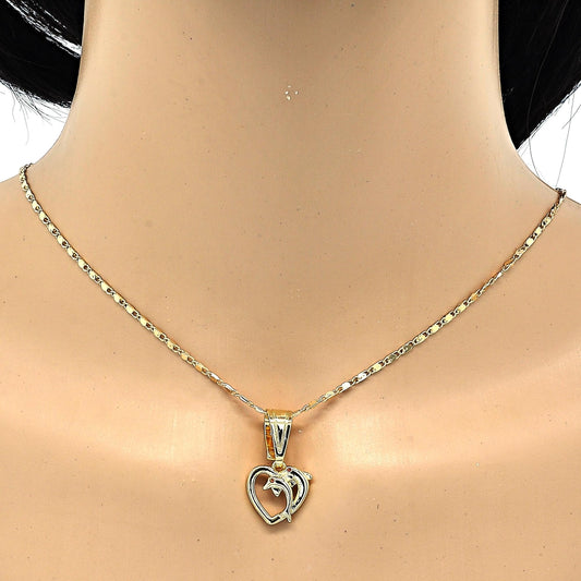 Oro Laminado Fancy Pendant, Gold Filled Style Heart and Dolphin Design, with Garnet Cubic Zirconia, Polished, Golden Finish