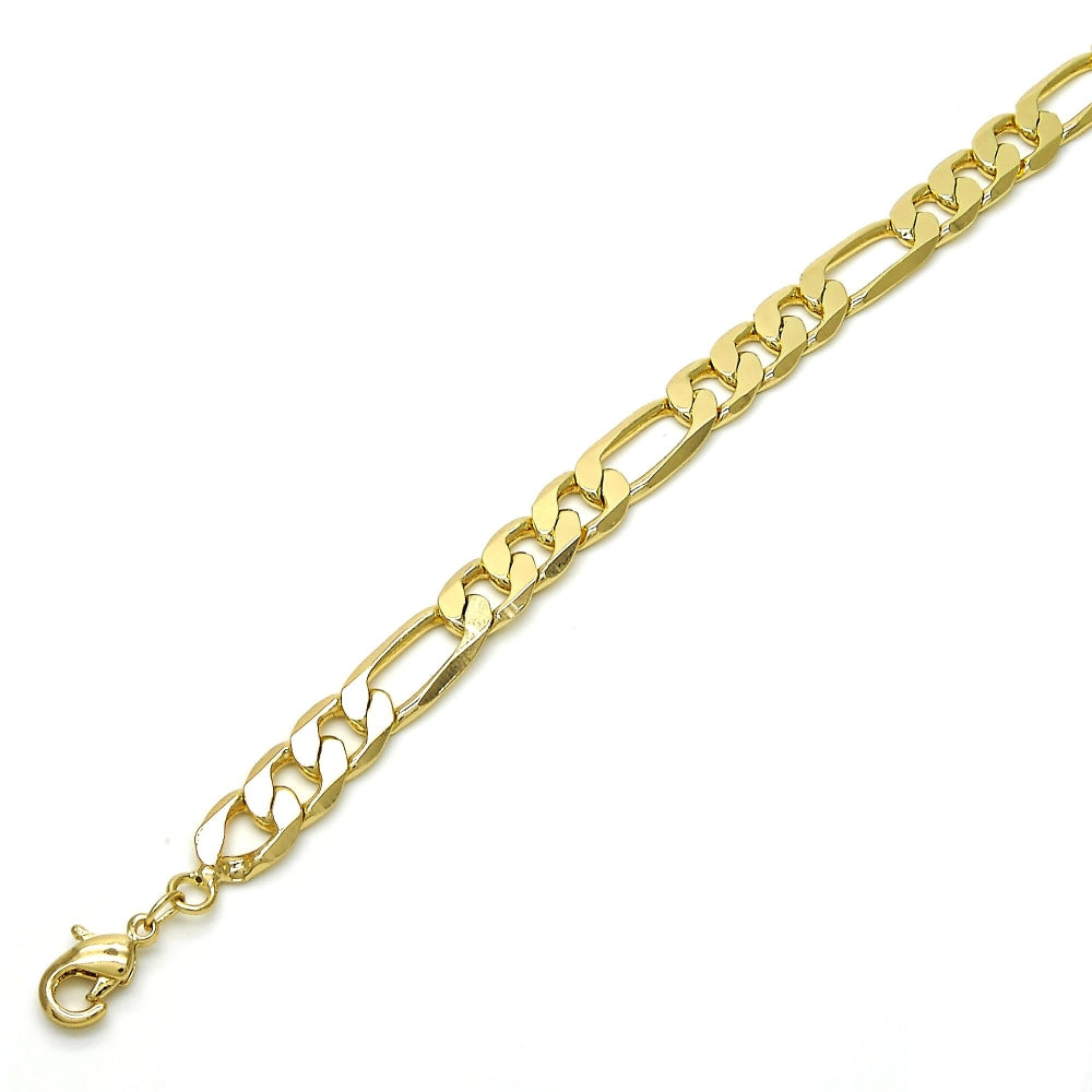 Oro Laminado Basic Anklet, Gold Filled Style Figaro Design, Polished, Golden Finish
