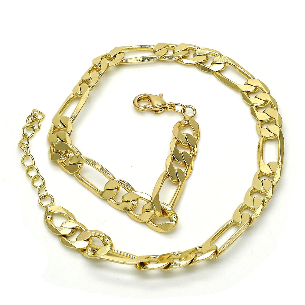 Oro Laminado Basic Anklet, Gold Filled Style Figaro Design, Polished, Golden Finish