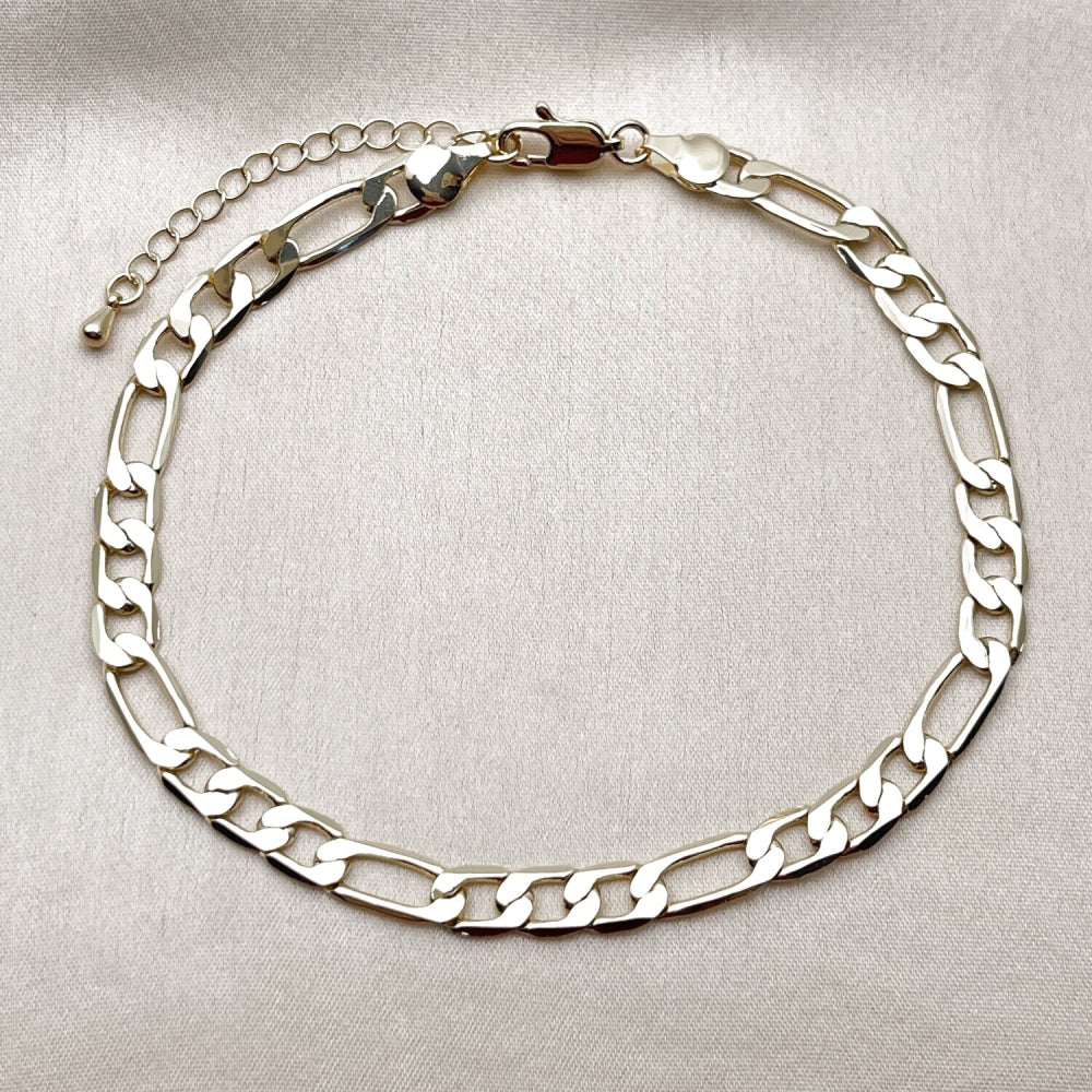 Oro Laminado Basic Anklet, Gold Filled Style Figaro Design, Polished, Golden Finish