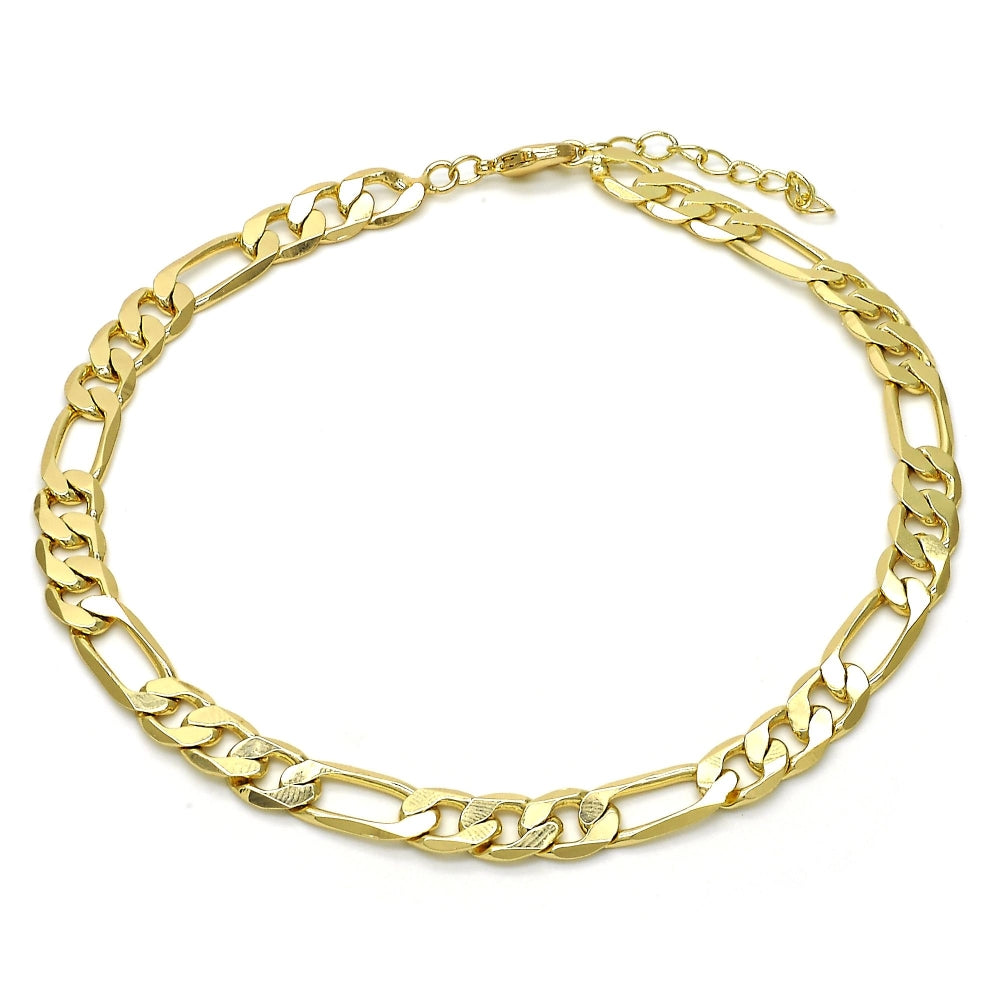 Oro Laminado Basic Anklet, Gold Filled Style Figaro Design, Polished, Golden Finish