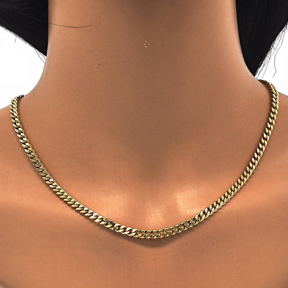 Oro Laminado Basic Necklace, Gold Filled Style Miami Cuban Design, Polished, Golden Finish