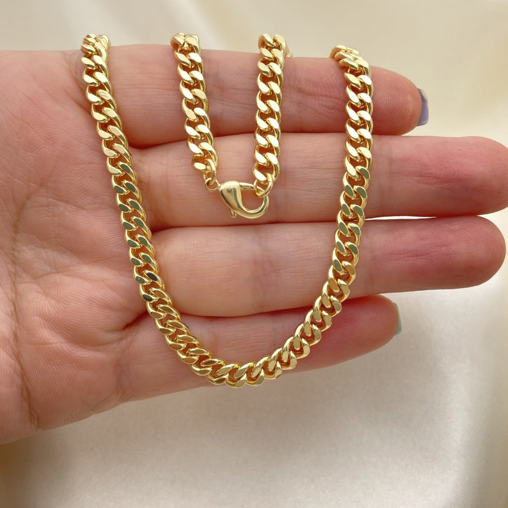 Oro Laminado Basic Necklace, Gold Filled Style Miami Cuban Design, Polished, Golden Finish