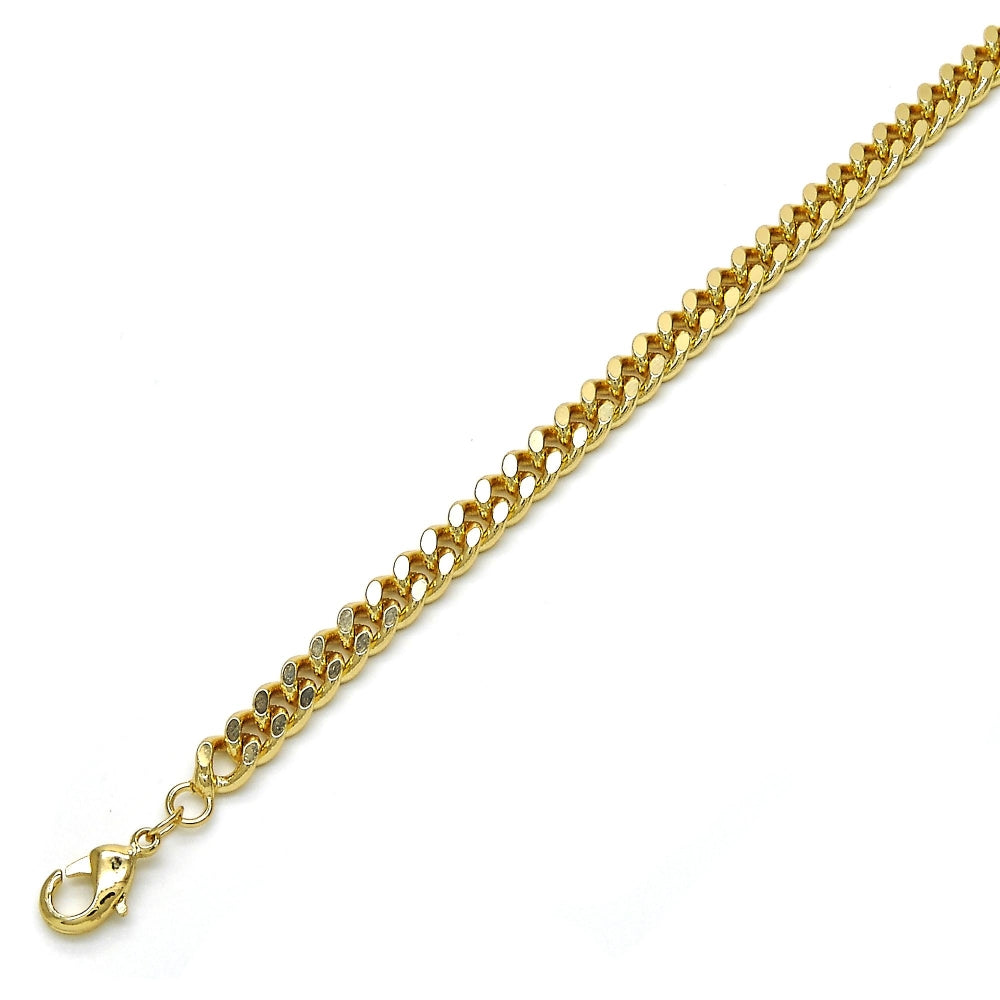 Oro Laminado Basic Necklace, Gold Filled Style Miami Cuban Design, Polished, Golden Finish