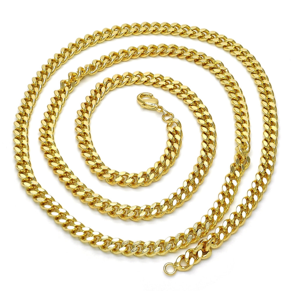 Oro Laminado Basic Necklace, Gold Filled Style Miami Cuban Design, Polished, Golden Finish