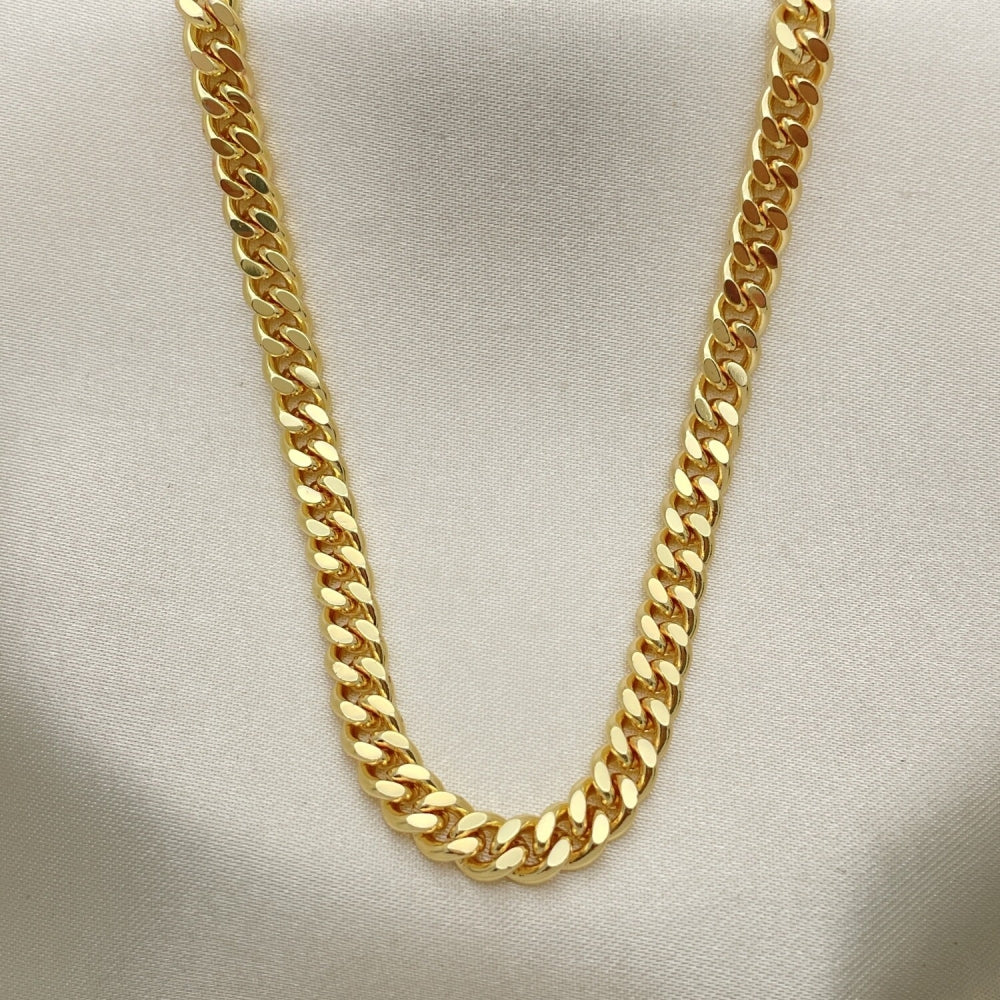 Oro Laminado Basic Necklace, Gold Filled Style Miami Cuban Design, Polished, Golden Finish
