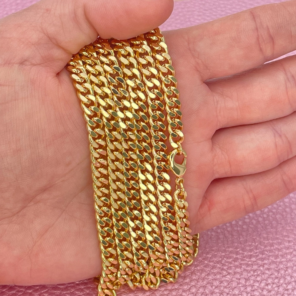 Oro Laminado Basic Necklace, Gold Filled Style Miami Cuban Design, Polished, Golden Finish