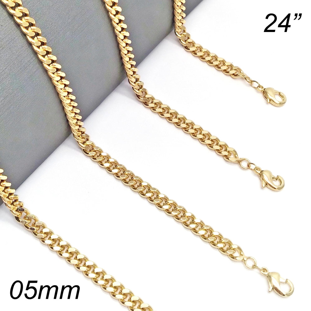 Oro Laminado Basic Necklace, Gold Filled Style Miami Cuban Design, Polished, Golden Finish