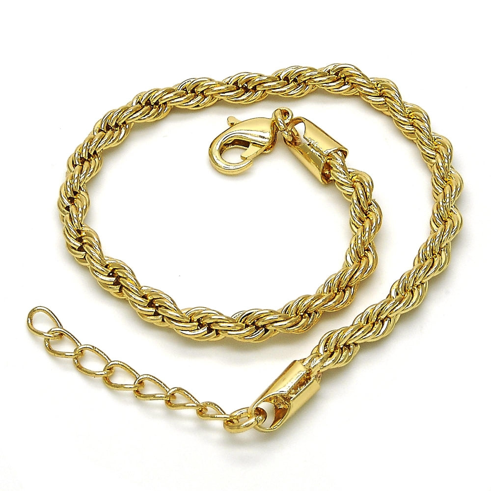 Oro Laminado Basic Bracelet, Gold Filled Style Rope Design, Polished, Golden Finish