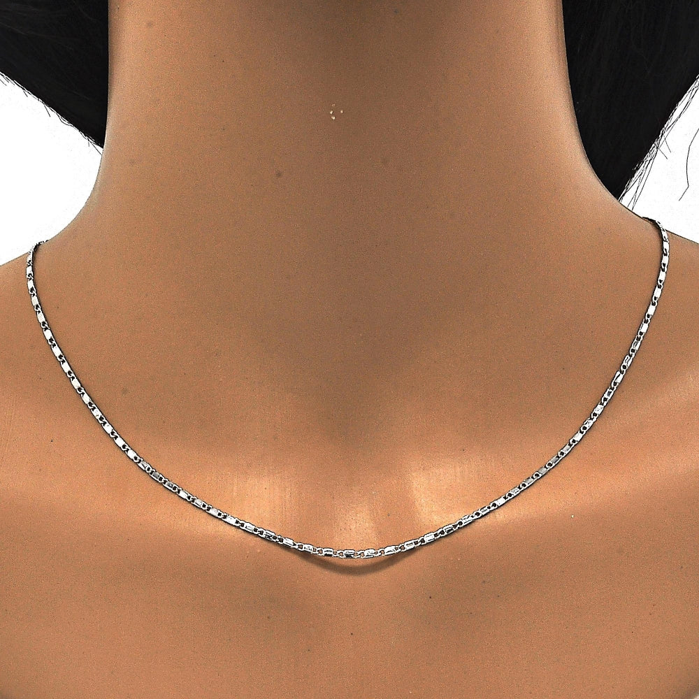 White Gold Filled Basic Necklace, Polished, Rhodium Finish
