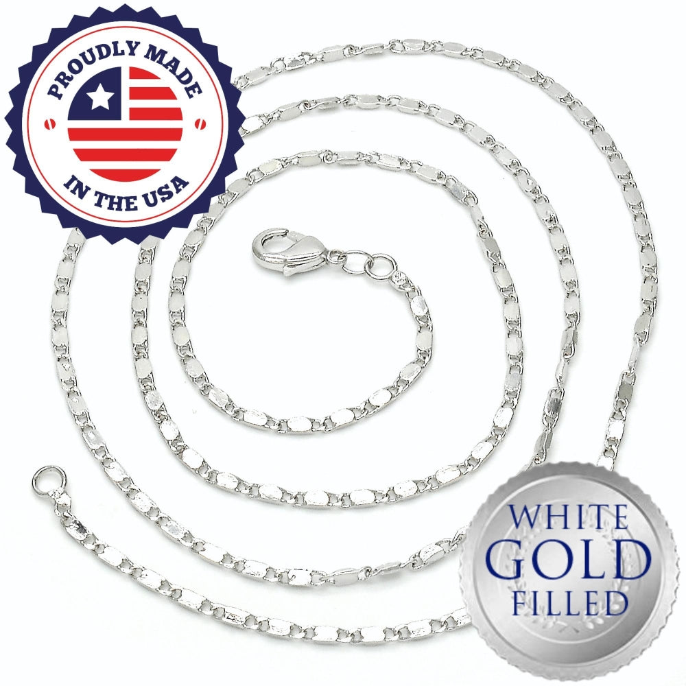 White Gold Filled Basic Necklace, Polished, Rhodium Finish