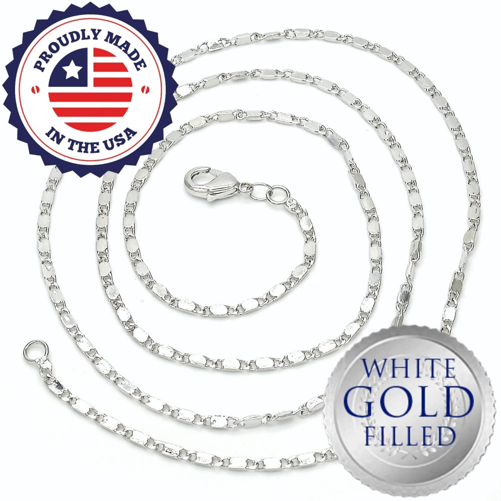 White Gold Filled Basic Necklace, Polished, Rhodium Finish
