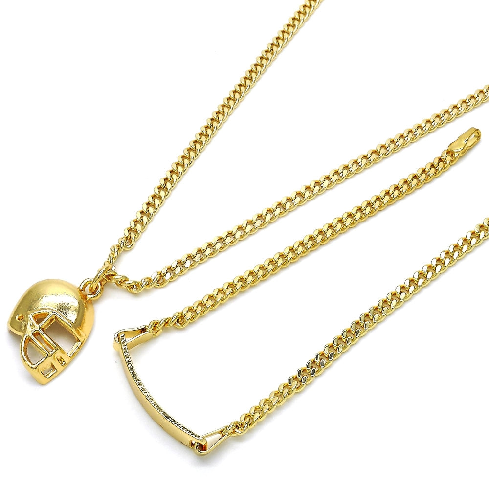 Oro Laminado Earring and Pendant Children Set, Gold Filled Style Miami Cuban Design, Polished, Golden Finish