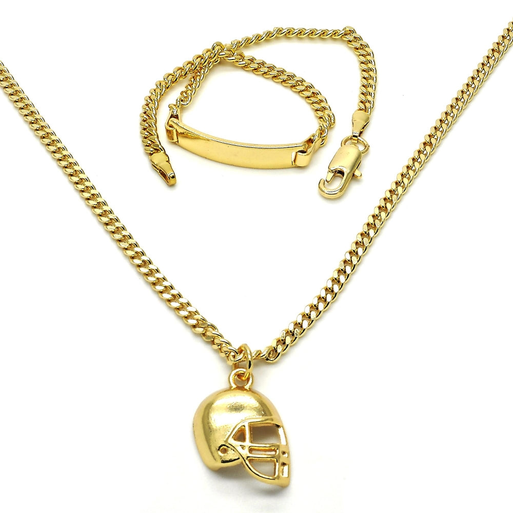 Oro Laminado Earring and Pendant Children Set, Gold Filled Style Miami Cuban Design, Polished, Golden Finish