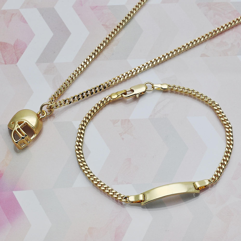 Oro Laminado Earring and Pendant Children Set, Gold Filled Style Miami Cuban Design, Polished, Golden Finish