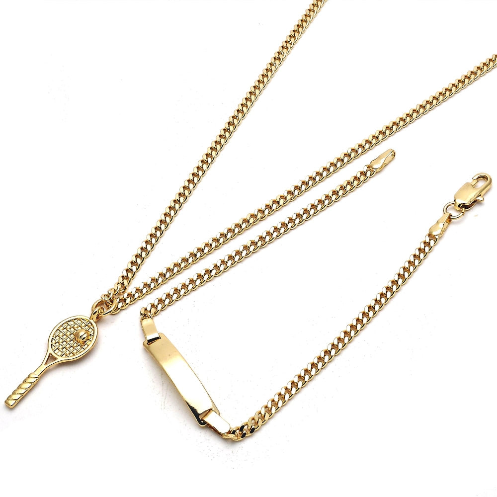 Oro Laminado Earring and Pendant Children Set, Gold Filled Style Miami Cuban Design, Polished, Golden Finish