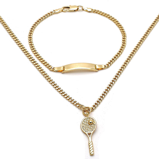 Oro Laminado Earring and Pendant Children Set, Gold Filled Style Miami Cuban Design, Polished, Golden Finish