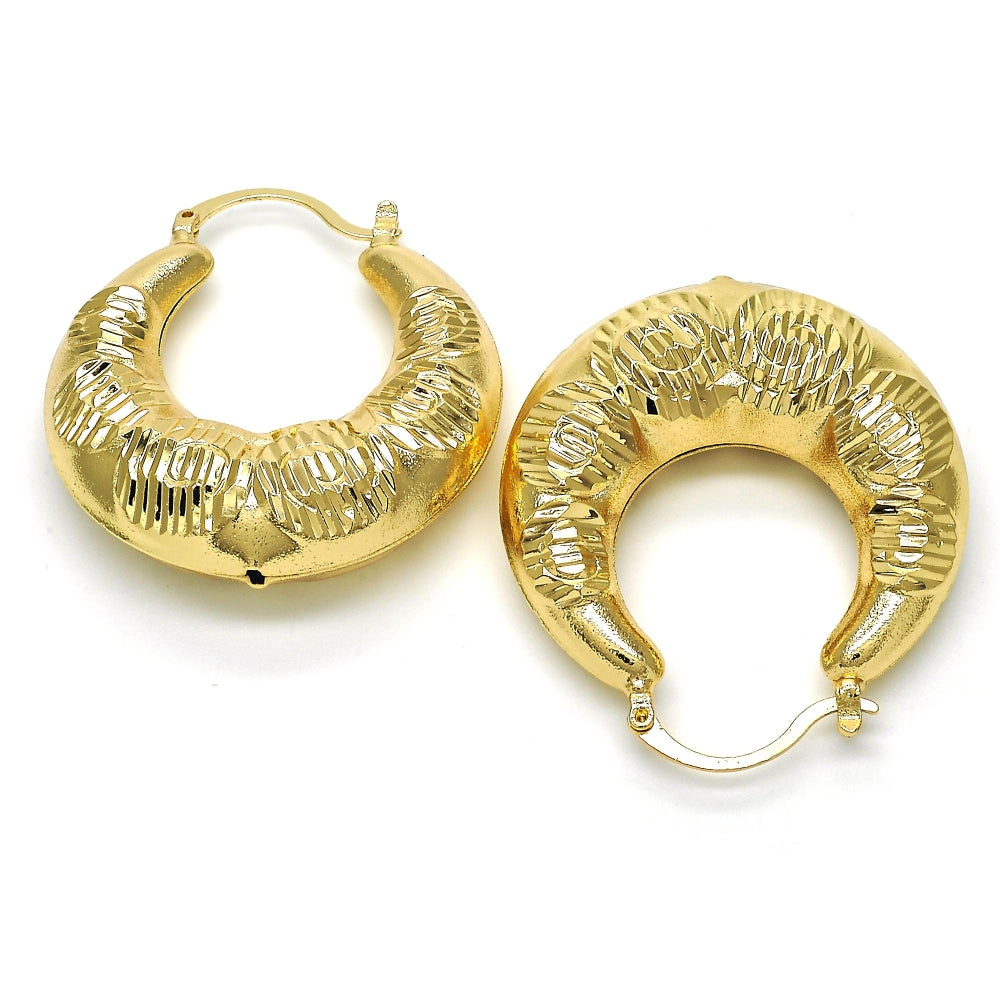 Oro Laminado Medium Hoop, Gold Filled Style Spiral and Hollow Design, Diamond Cutting Finish, Golden Finish