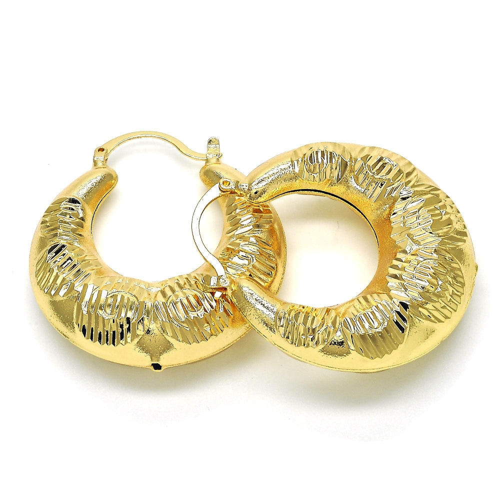 Oro Laminado Medium Hoop, Gold Filled Style Spiral and Hollow Design, Diamond Cutting Finish, Golden Finish