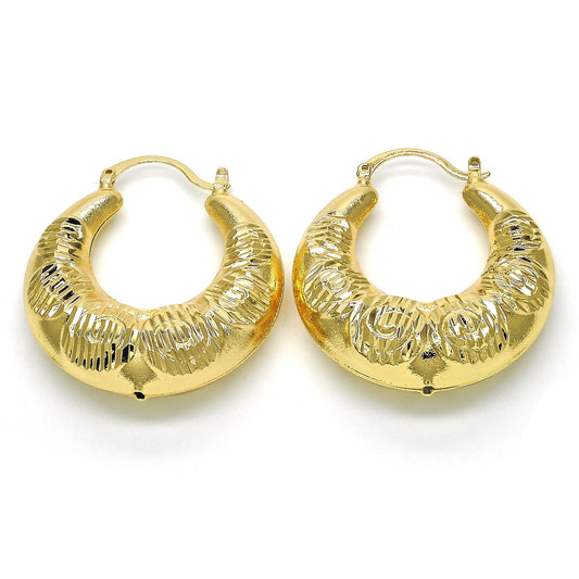 Oro Laminado Medium Hoop, Gold Filled Style Spiral and Hollow Design, Diamond Cutting Finish, Golden Finish