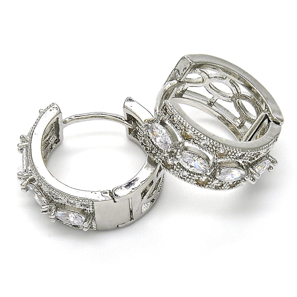 Rhodium Gold Filled Huggie Hoop, with White Cubic Zirconia, Polished, Rhodium Finish