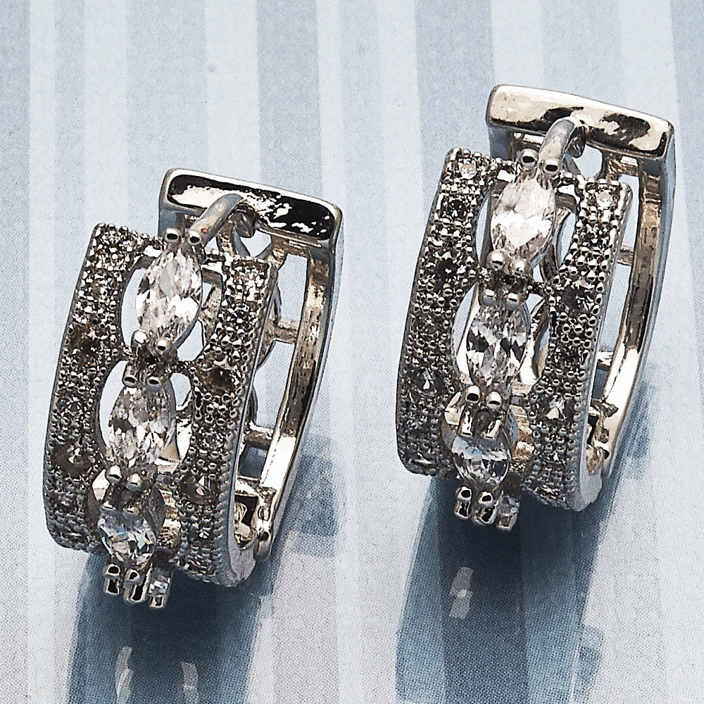 Rhodium Gold Filled Huggie Hoop, with White Cubic Zirconia, Polished, Rhodium Finish
