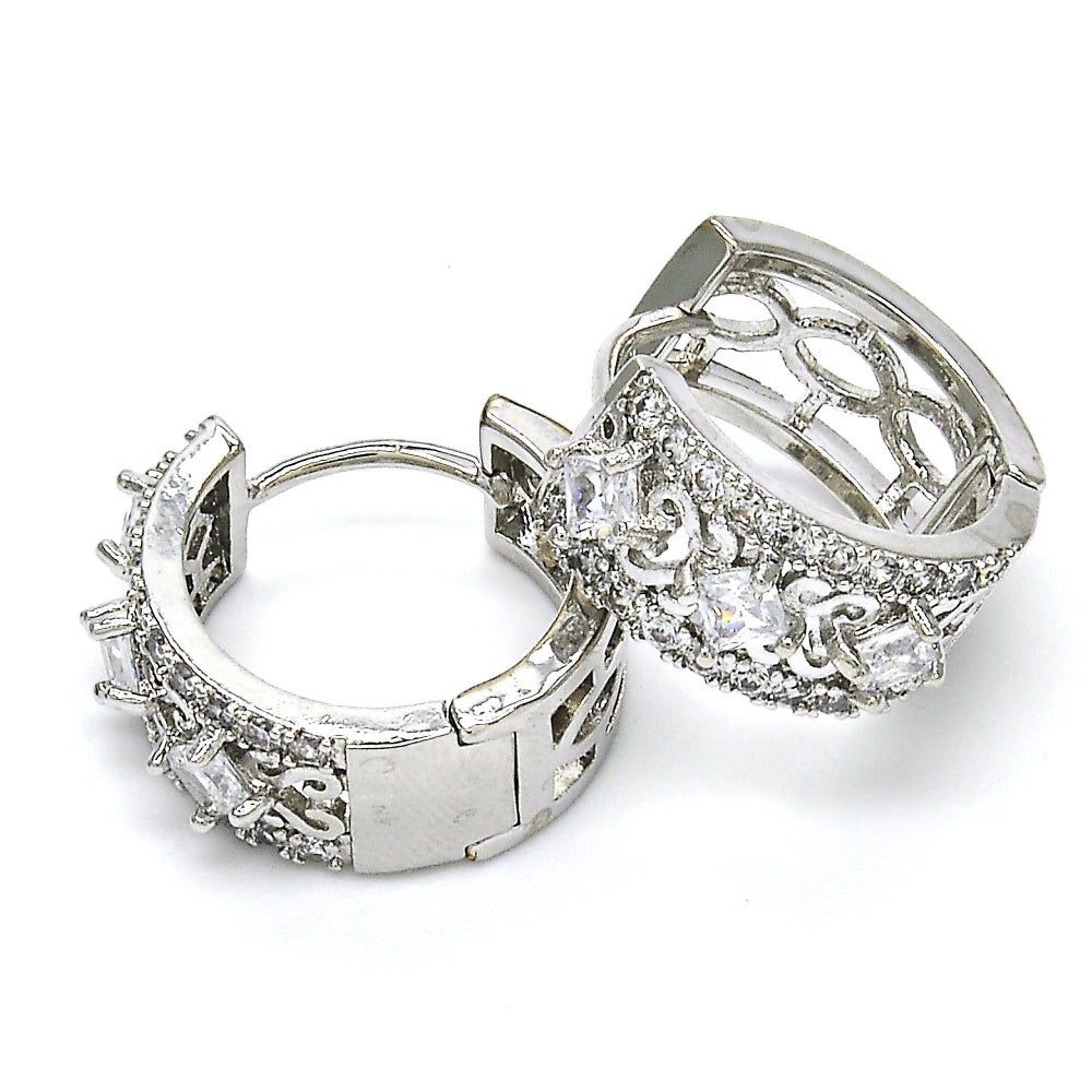 Rhodium Gold Filled Huggie Hoop, with White Cubic Zirconia, Polished, Rhodium Finish