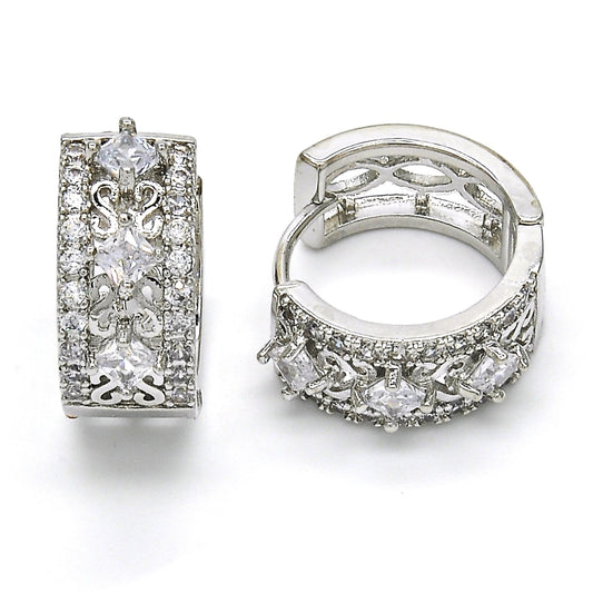 Rhodium Gold Filled Huggie Hoop, with White Cubic Zirconia, Polished, Rhodium Finish