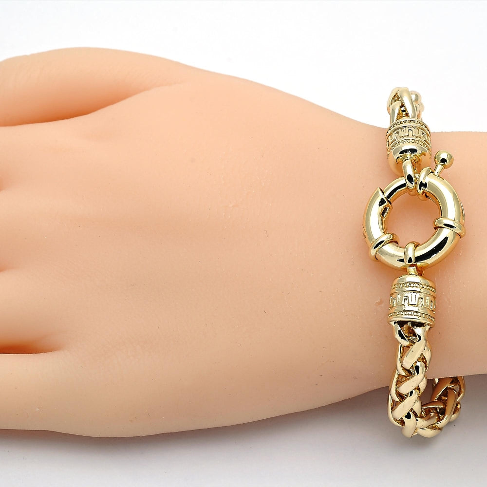 Oro Laminado Basic Bracelet, Gold Filled Style Rat Tail and Greek Key Design, Polished, Golden Finish