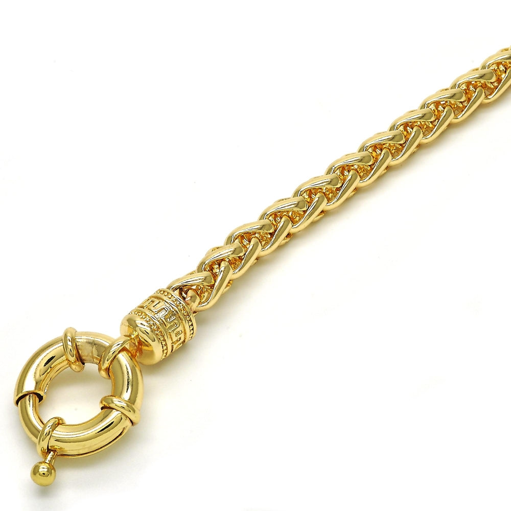 Oro Laminado Basic Bracelet, Gold Filled Style Rat Tail and Greek Key Design, Polished, Golden Finish