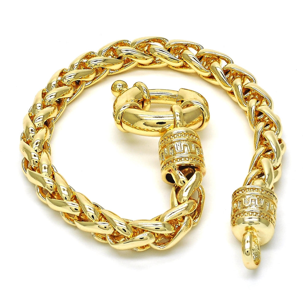 Oro Laminado Basic Bracelet, Gold Filled Style Rat Tail and Greek Key Design, Polished, Golden Finish