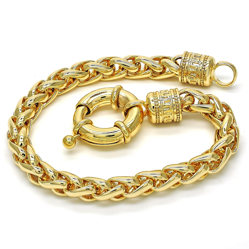 Oro Laminado Basic Bracelet, Gold Filled Style Rat Tail and Greek Key Design, Polished, Golden Finish