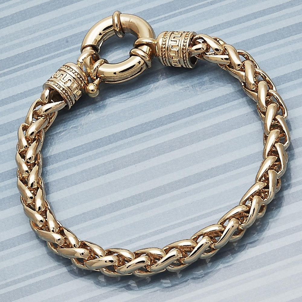 Oro Laminado Basic Bracelet, Gold Filled Style Rat Tail and Greek Key Design, Polished, Golden Finish