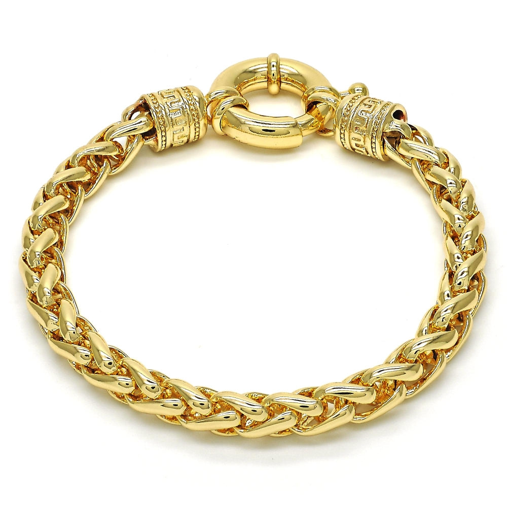 Oro Laminado Basic Bracelet, Gold Filled Style Rat Tail and Greek Key Design, Polished, Golden Finish