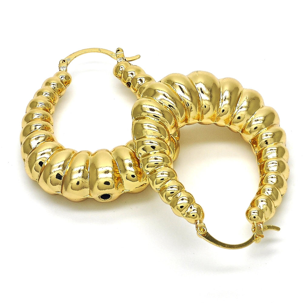 Oro Laminado Medium Hoop, Gold Filled Style Bamboo and Hollow Design, Polished, Golden Finish