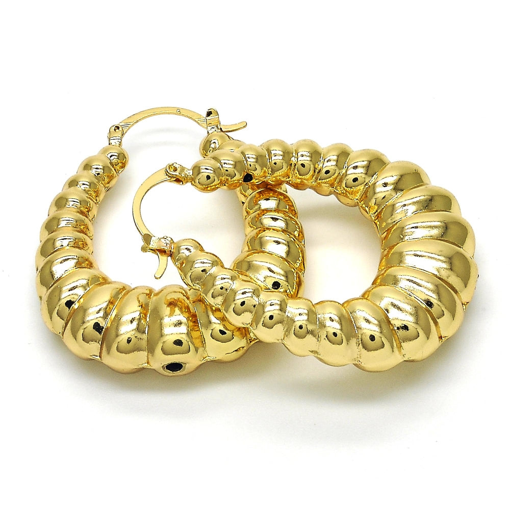 Oro Laminado Medium Hoop, Gold Filled Style Bamboo and Hollow Design, Polished, Golden Finish