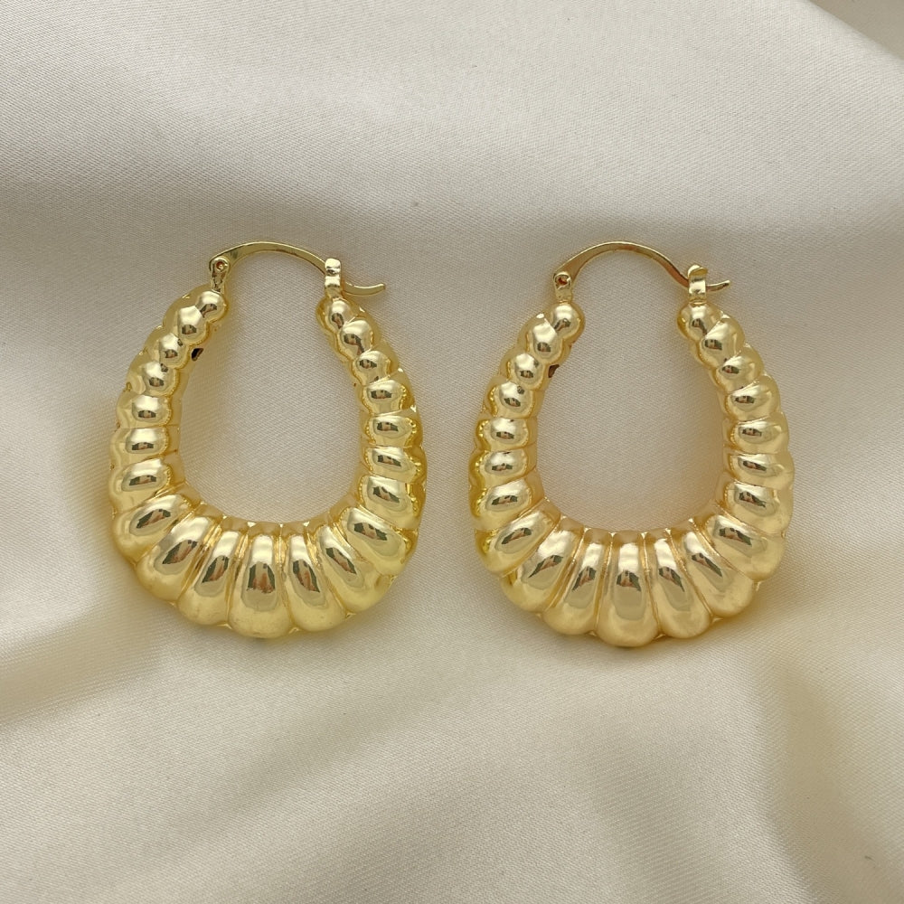 Oro Laminado Medium Hoop, Gold Filled Style Bamboo and Hollow Design, Polished, Golden Finish