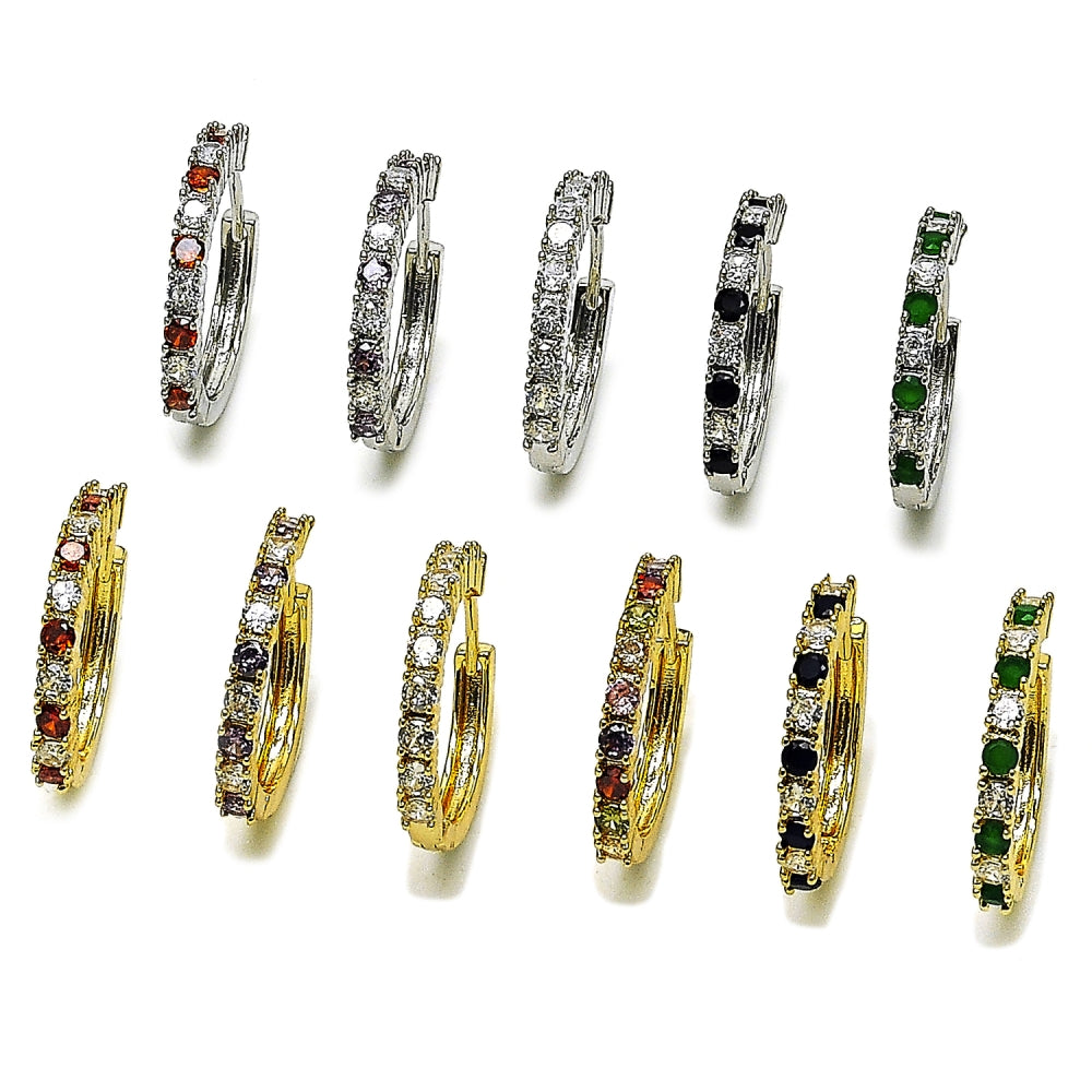 Oro Laminado Huggie Hoop, Gold Filled Style with Multicolor Cubic Zirconia, Polished, Golden Finish