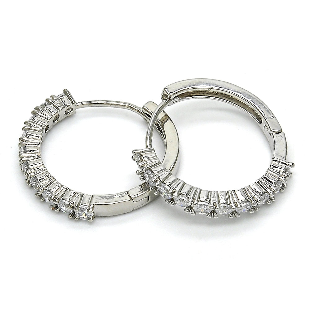 Rhodium Gold Filled Huggie Hoop, with White Cubic Zirconia, Polished, Rhodium Finish
