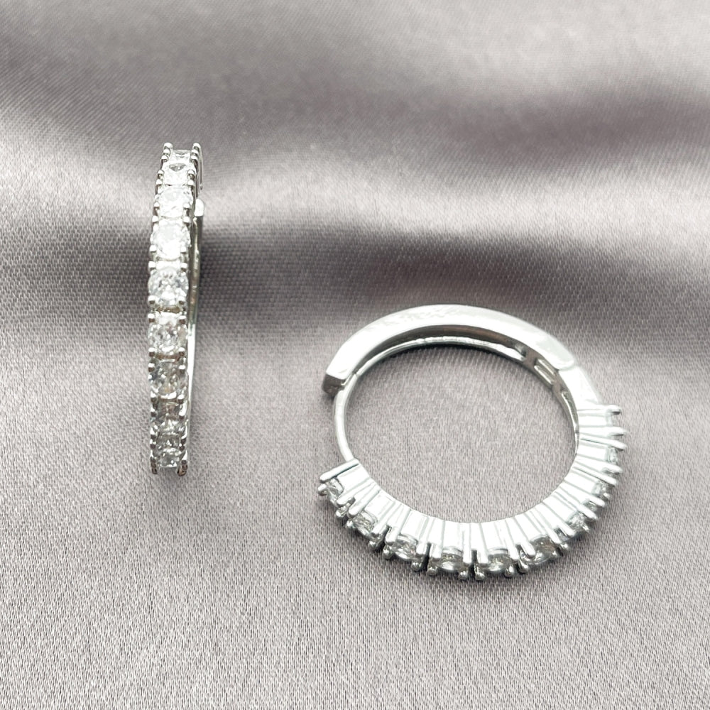 Rhodium Gold Filled Huggie Hoop, with White Cubic Zirconia, Polished, Rhodium Finish