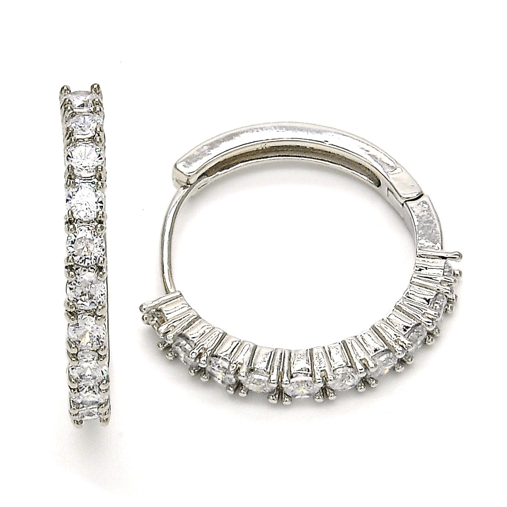 Rhodium Gold Filled Huggie Hoop, with White Cubic Zirconia, Polished, Rhodium Finish
